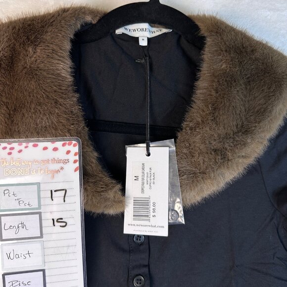 WeWoreWhat Black Button Front Crop Cardigan Sz M Faux Fur Collar Sweater NWT - Picture 8 of 9